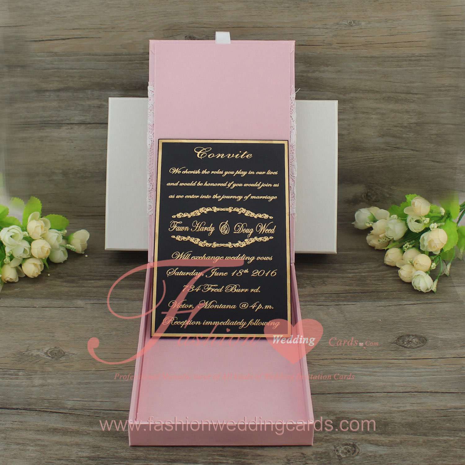 High Quality Hardcover Pink Silk Box Wedding Invitations